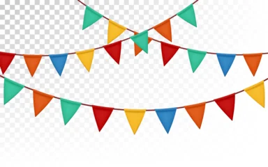Festive flag garland. Carnival park with flags. Birthday, circus border decoration. © georgerod