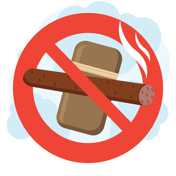 Red no smoking sign symbol banning big brown tobacco cigar smoke.