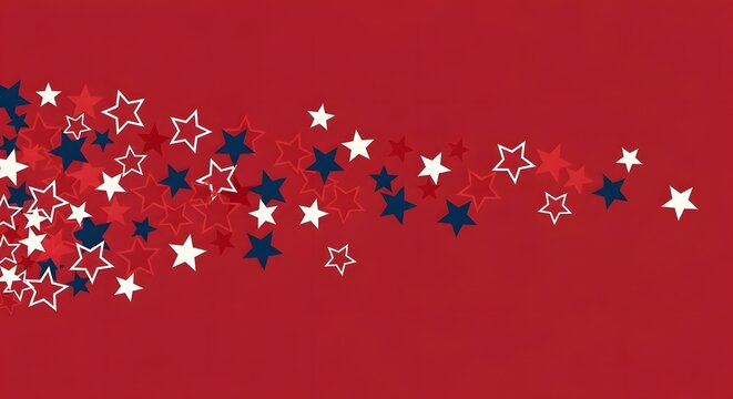 Happy Thanksgiving Abstract background with floating red white and blue stars on solid crimson backdrop