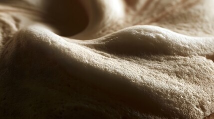 Fototapeta premium Close up of creamy coffee foam with soft shadows and textured surface under warm lighting