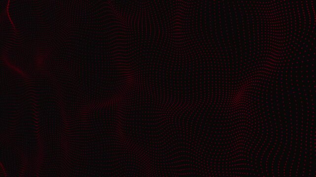 Abstract red dotted wave pattern motion background featuring a flowing composed of numerous dots on a dark dots flow dynamic particle