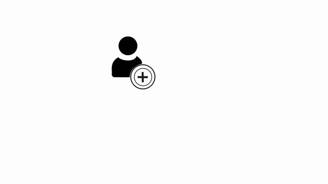 Black silhouette icon of a person with a plus sign symbol for adding user minimalist graphic showing next to sign, commonly