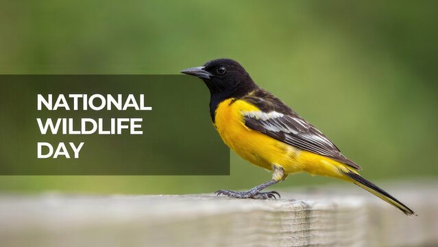 Baltimore Oriole on a Wooden Fence Celebrating National Wildlife Day