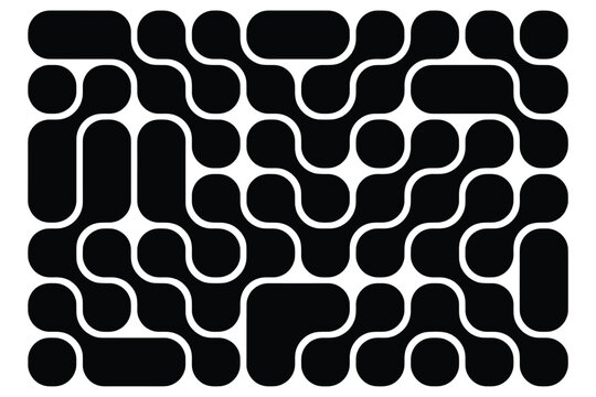 Abstract pattern of interconnected black rounded shapes and blobs forming a continuous maze-like network on a white background