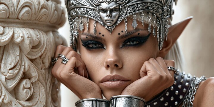 Mystical elf queen portrait in dramatic lighting