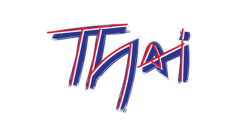 Obraz premium Thailand Text Design with Painted Brush Font, Blue and Red Colors