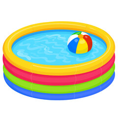 Inflatable Kids Swimming Pool with Beach Ball Summer Fun Colorful inflatable children's swimming pool filled with water and a beach ball. Perfect for summer activities, backyard fun, family recreation