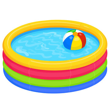 Inflatable Kids Swimming Pool with Beach Ball Summer Fun Colorful inflatable children's swimming pool filled with water and a beach ball. Perfect for summer activities, backyard fun, family recreation