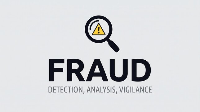 Fraud detection and analysis concept, magnifying glass inspecting warning sign, vigilance and cybersecurity risk management graphic