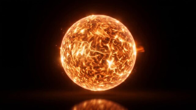 Glowing orange fire orb with swirling plasma waves and floating embers in this digital motion clip