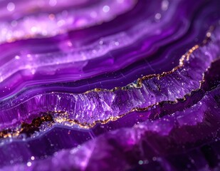 Close Up Purple Agate Geode With Gold Veins Sparkling.