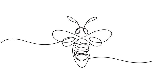 Self drawing animation of one continuous line draw bee insect. Animated single line wasp logo, Honeycomb producer icon concept from wasp animal shape. Full length one line animation illustration. pro.