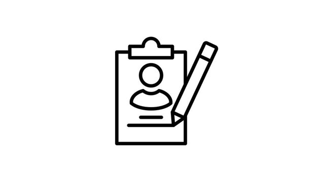 Person or guest profile data document animated icon. Animation of human or people information on paper file, paperwork, record, report, archive, and clipboard. 4K video with alpha channel