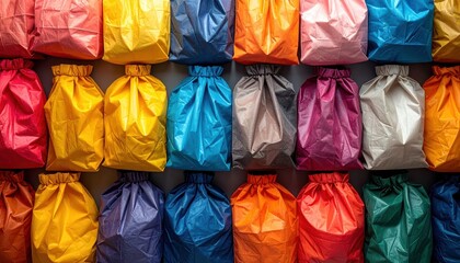 Obraz premium Vibrant Colorful Fabric Stack Textural Pattern Showcase.