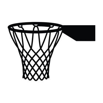 Isolated basketball hoop with net and wall mounting bracket. Vector illustration of essential sports equipment on white background.