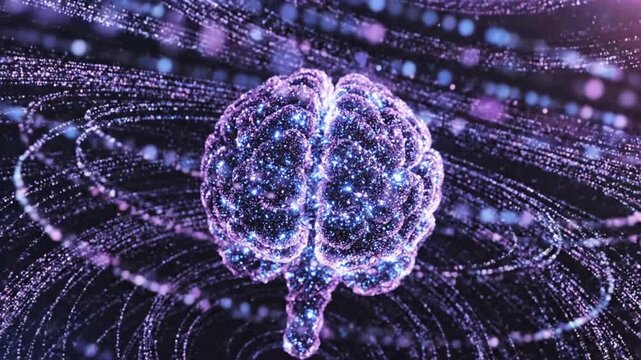 Abstract Visualization of Brain Activity Featuring Neural Networks and Digital Circuitry.