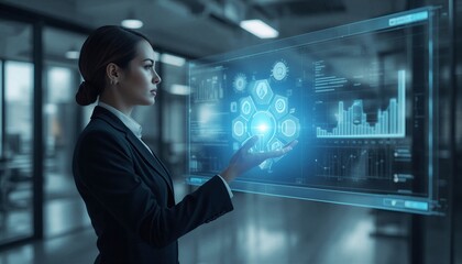 Fototapeta premium business woman in front of a virtual screen