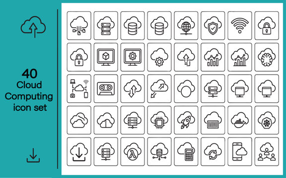 Cloud computing icon set 40 modern line icons for digital services and technology