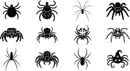 Set of various spider and insect icons in silhouette style © Ramjan