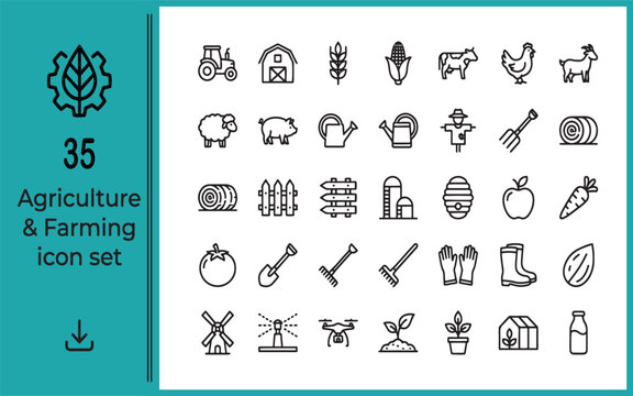 Agriculture farming icon set 35 line icons for agricultural businesses and websites