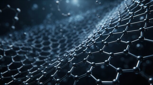 3D rendering of carbon fiber, graphene molecular structures, nanotubes, nanomaterial structures, and carbon cloth for modern technologies.