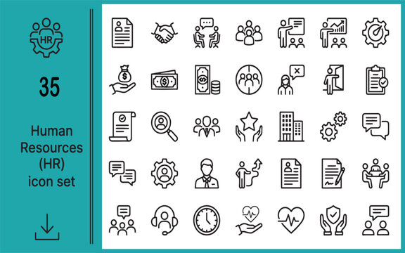 Human resources icon set 35 line icons for recruitment management and employee relations