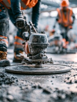 Finishing Concrete Surface with Power Trowel in Construction Process
