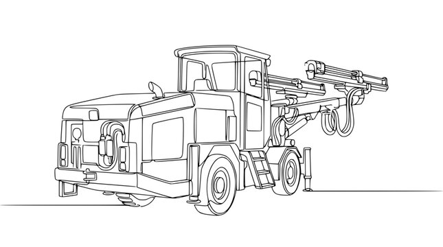 Mining drill rig outline, heavy machinery, industrial vehicle, line art illustration