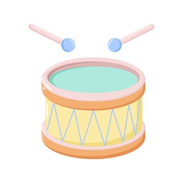 Colorful cartoon drum with drumsticks playful percussion design perfect for kids music learning, party decor