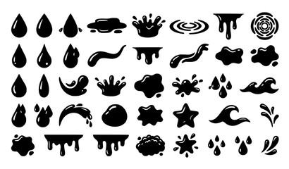 Black Ink Splash Collection Featuring Paint Drops Stains Drips Blots and Artistic Texture Elements Set © MstNadiya