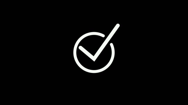 Chick mark animation on circle. tick mark symbol button animated on black background