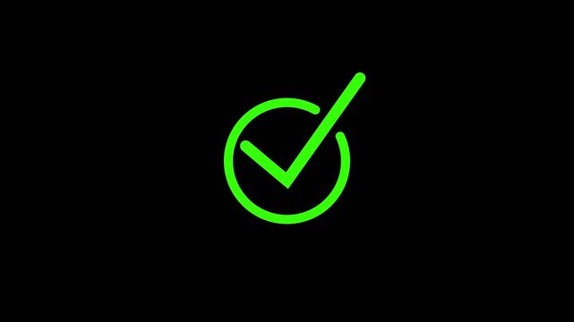 Chick mark animation on circle. tick mark symbol button animated on black background