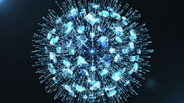 Abstract Blue Globe Network of Light Dots and Connections in Digital Web.