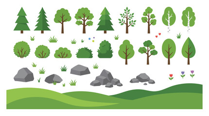 Forest Trees and Nature Elements Flat Vector Illustration Set © Stock Master 
