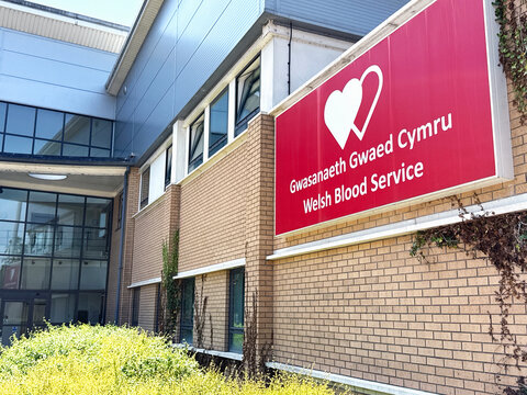 Llantrisant, Rhondda Cynon Taf, Wales, UK - 23 June 2026|: Front exterior view of the headquarters of the Welsh Blood Service in Llantrisant