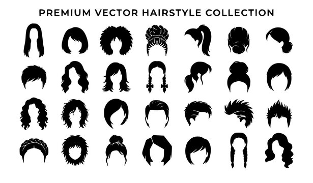 Women's Hairstyle Silhouette Vector Collection with Modern Hair Designs