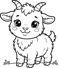Obraz premium Adorable baby goat line art illustration for children's books and nursery decor black and white