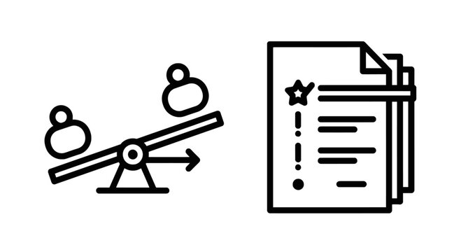 Balanced decision making and prioritized task checklist icons with decision weighing checklist priorities management planning business strategy