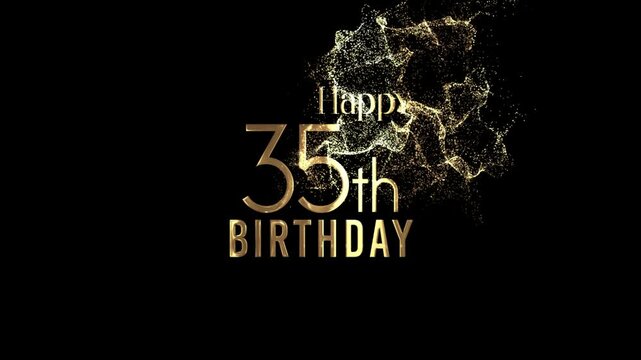 Beautiful Happy 35th Birthday Banner with Gold Particles and Transparent Background