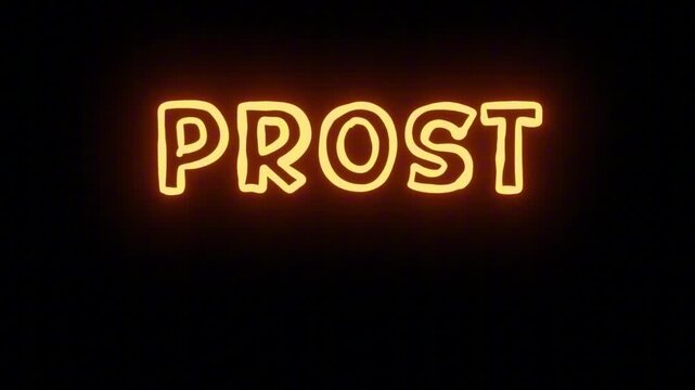 Cheerful Orange Neon Sign 'PROST' Seamless Loop with Clear Background, Perfect for Oktoberfest and Pub Party Promos
