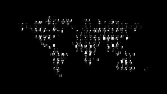 Earth map graphics, pixelated earth map view, global map on black background, graphics