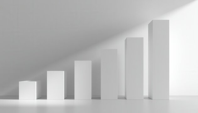 White blocks arranged in increasing height on a smooth surface in a well-lit room