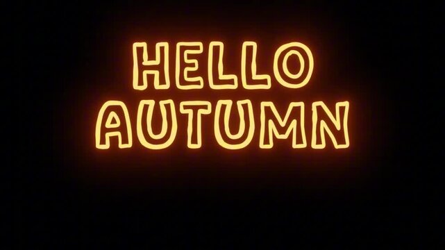 Cozy Orange Neon Sign 'HELLO AUTUMN' with Continuous Loop on Transparent Alpha, Great for Fall Seasonal Shopping Promos