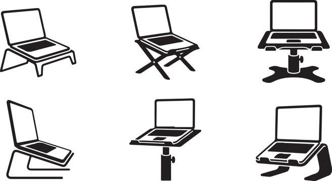 Six creative laptop stand and desk setups illustration Vector