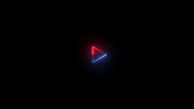 Dual Color Neon Play Button Triangle Red and Blue on Black Background light glow
