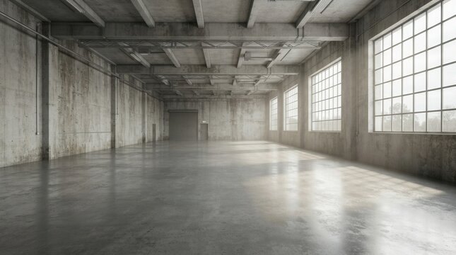 Interior view of an empty small factory warehouse