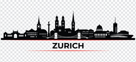 Obraz premium Zurich city skyline silhouette, vector illustration