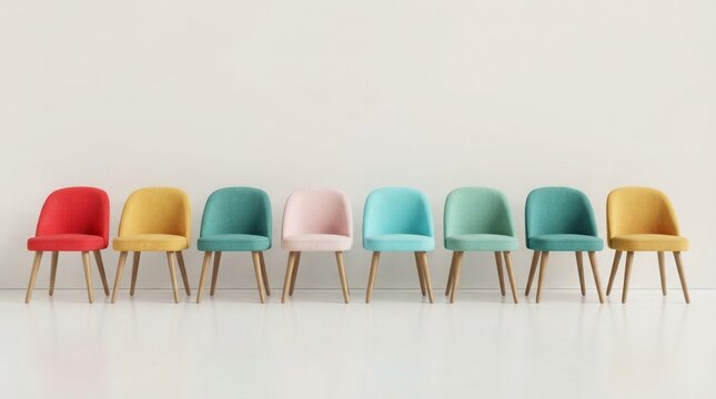 Corporate management hiring idea illustrated in 3D featuring an unusual chair in a line for career chance