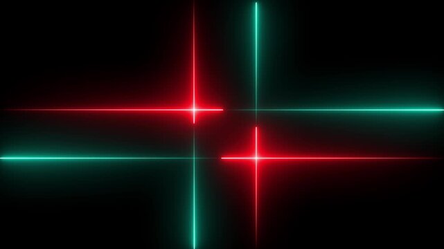 Abstract Teal and Red Neon Grid Lines Forming a Plus Sign on Black Background image photo