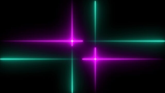 Intersecting Neon Lines Forming a Cross Shape in Teal and Magenta on Black Background light glow